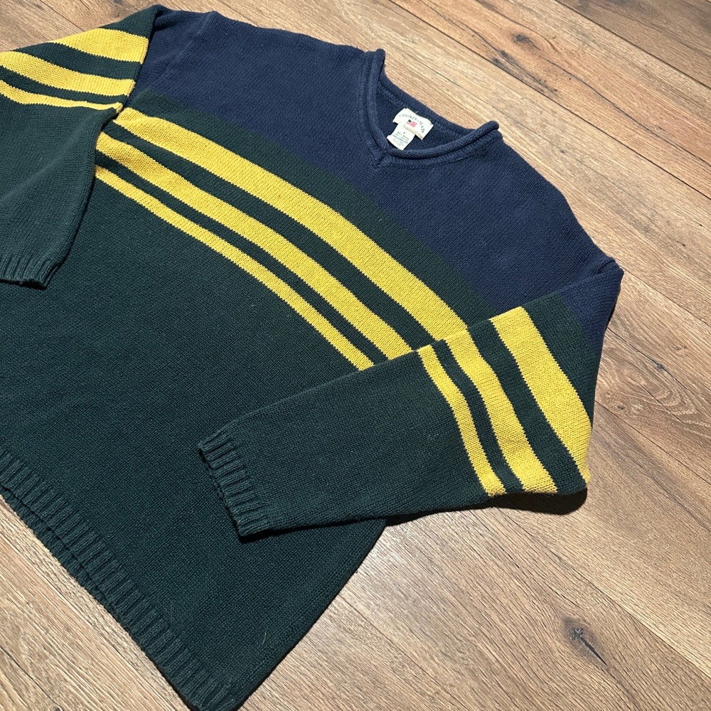 Vintage County Seat Navy Green‎ Yellow Striped Sweater Mens Large